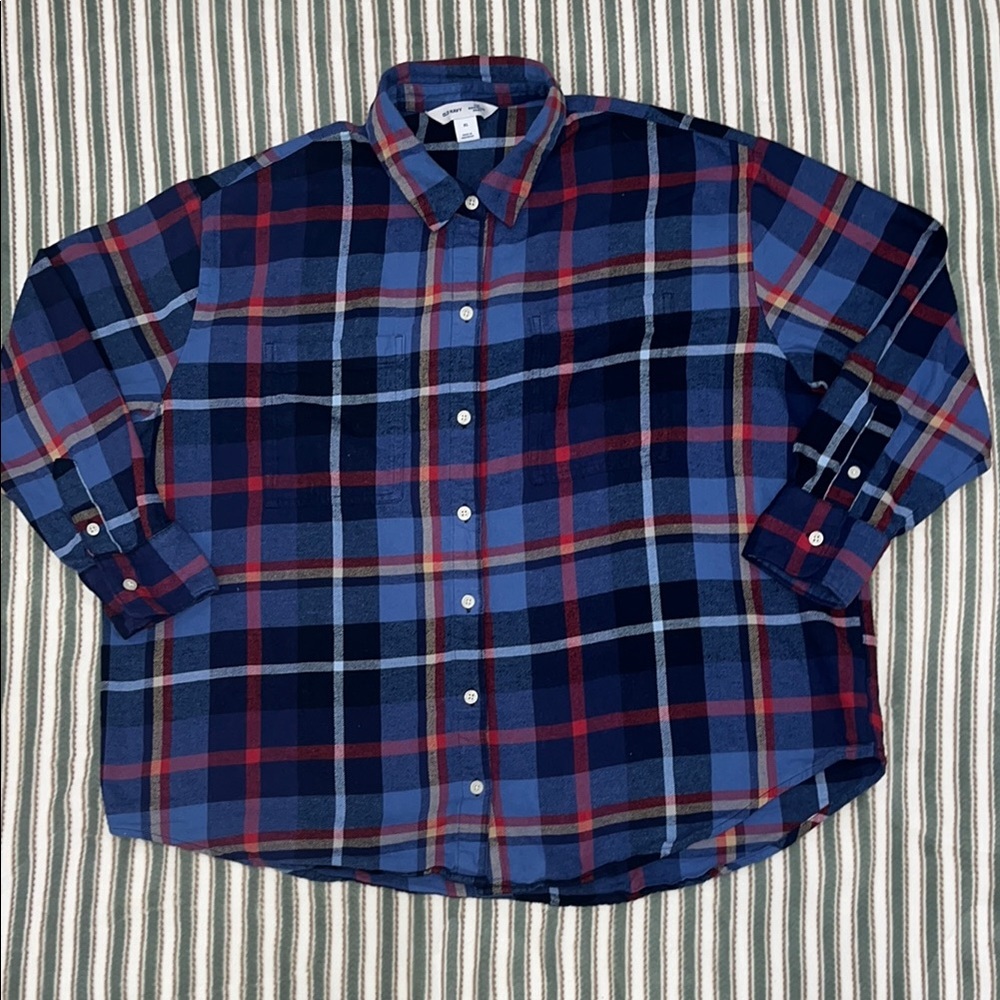 Old Navy Women’s ‘The Boyfriend Shirt’ Red, White & Blue Plaid Flannel
